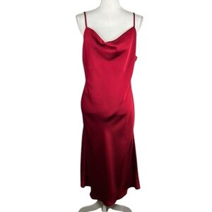 Tsher Burgundy Satin 90's Y2K Whimsigoth Midi Slip Dress Size Medium New!